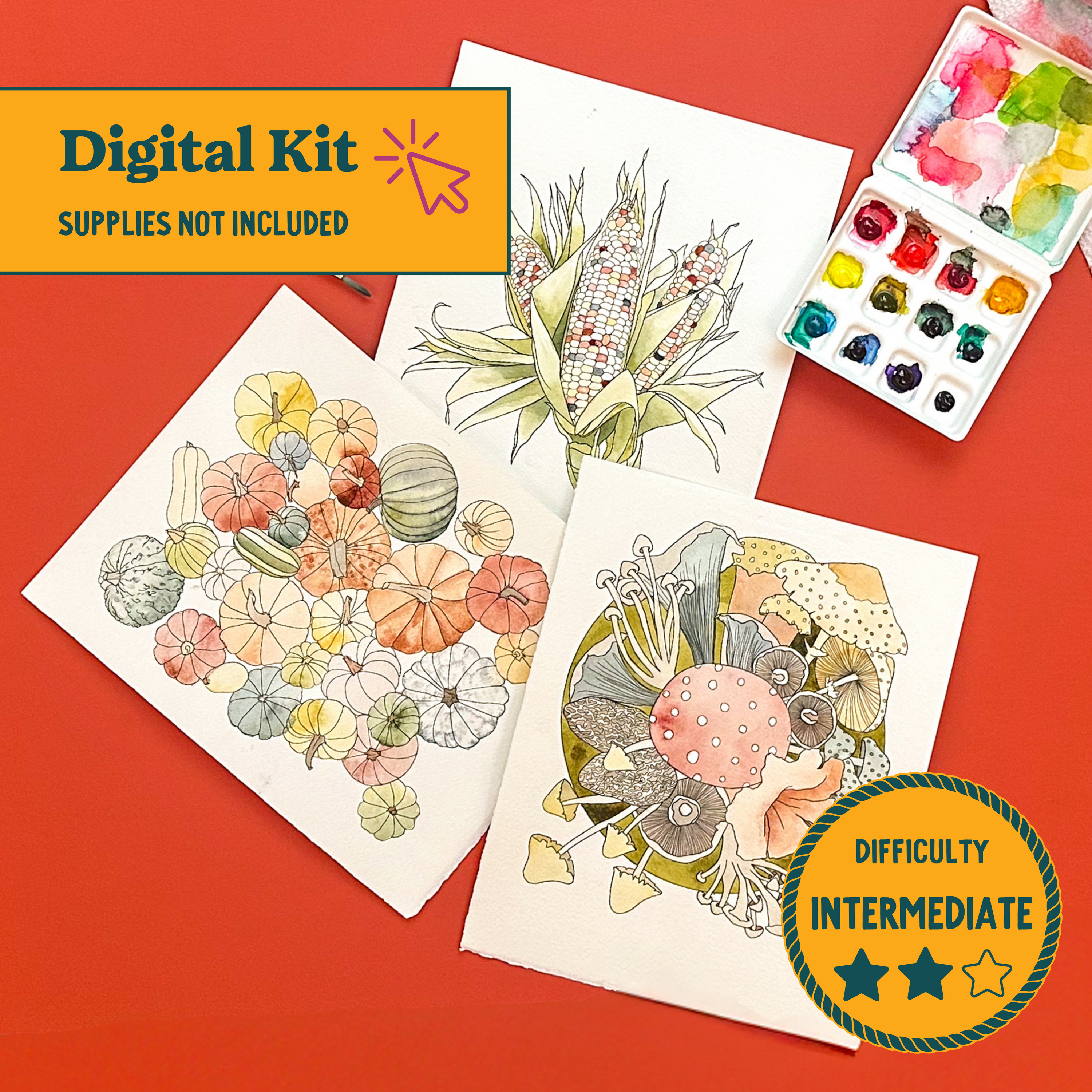 *DIGITAL* Fall Harvest Watercolor Painting Kit
