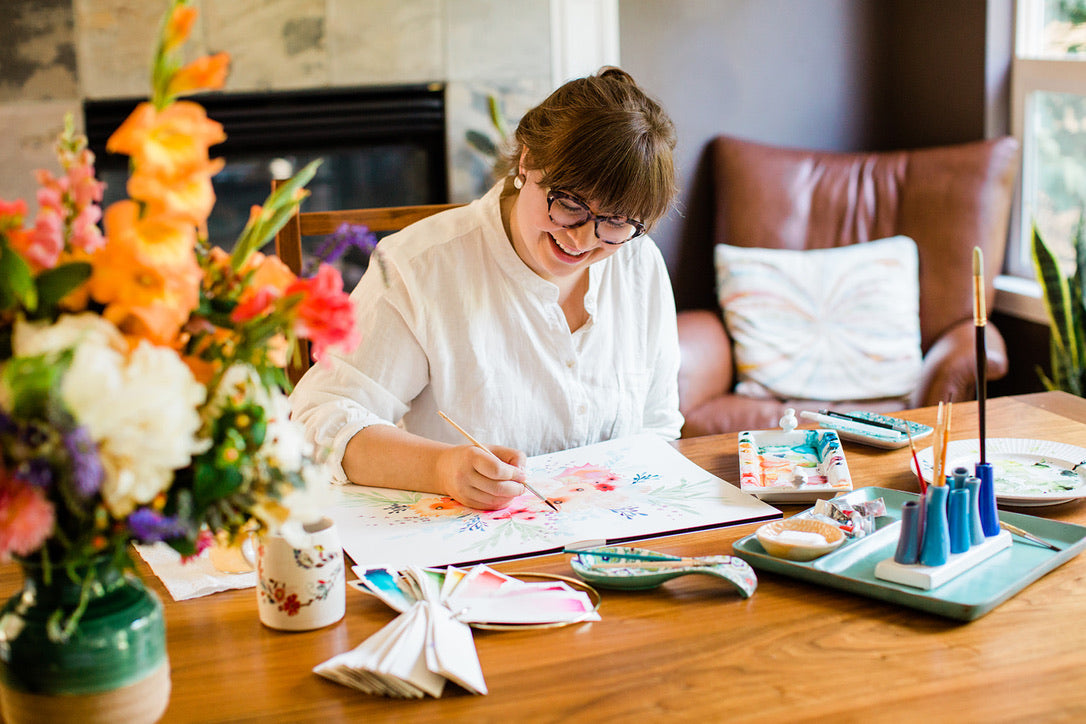 Kate working on new watercolor artwork