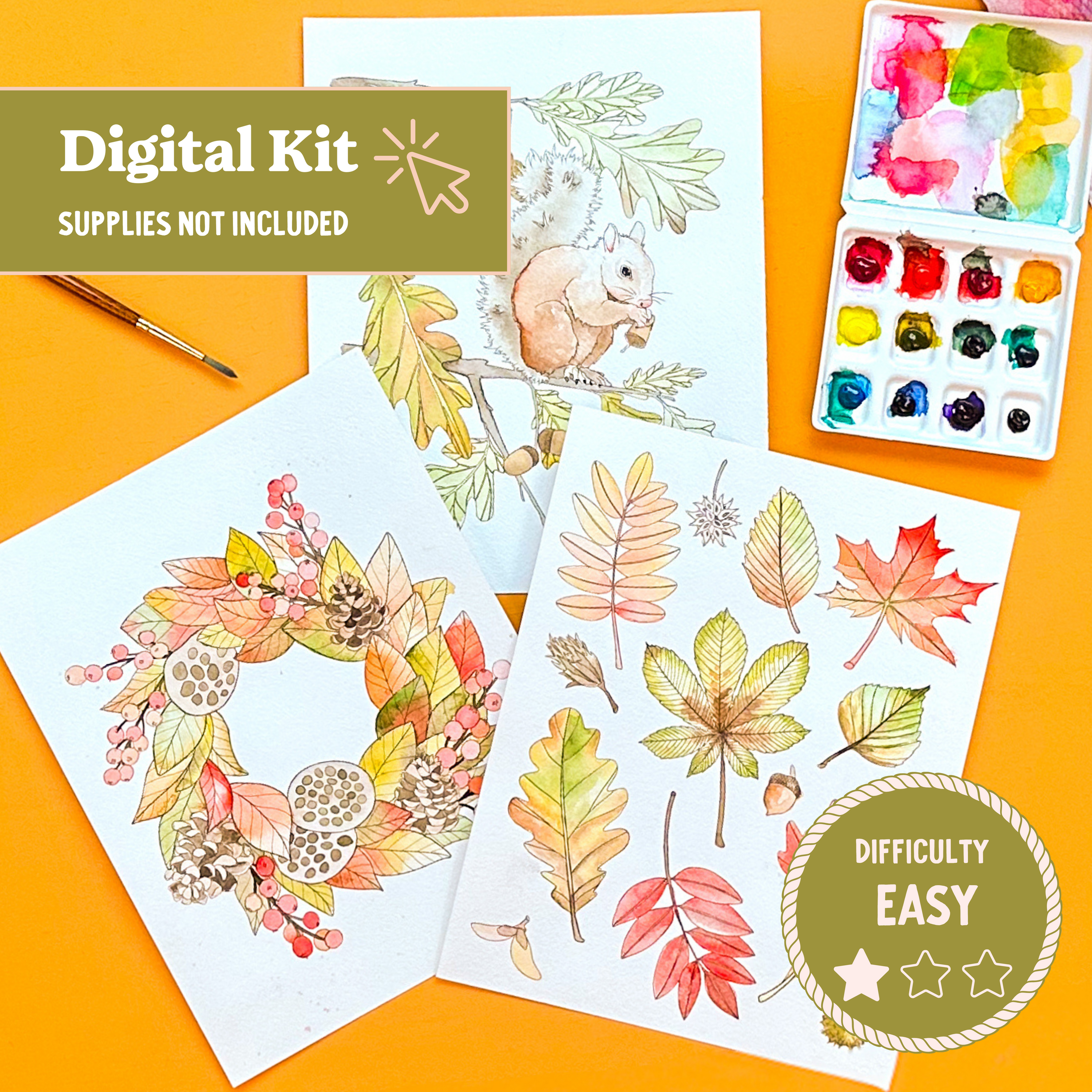 *DIGITAL* Autumn Leaves Watercolor Painting Kit