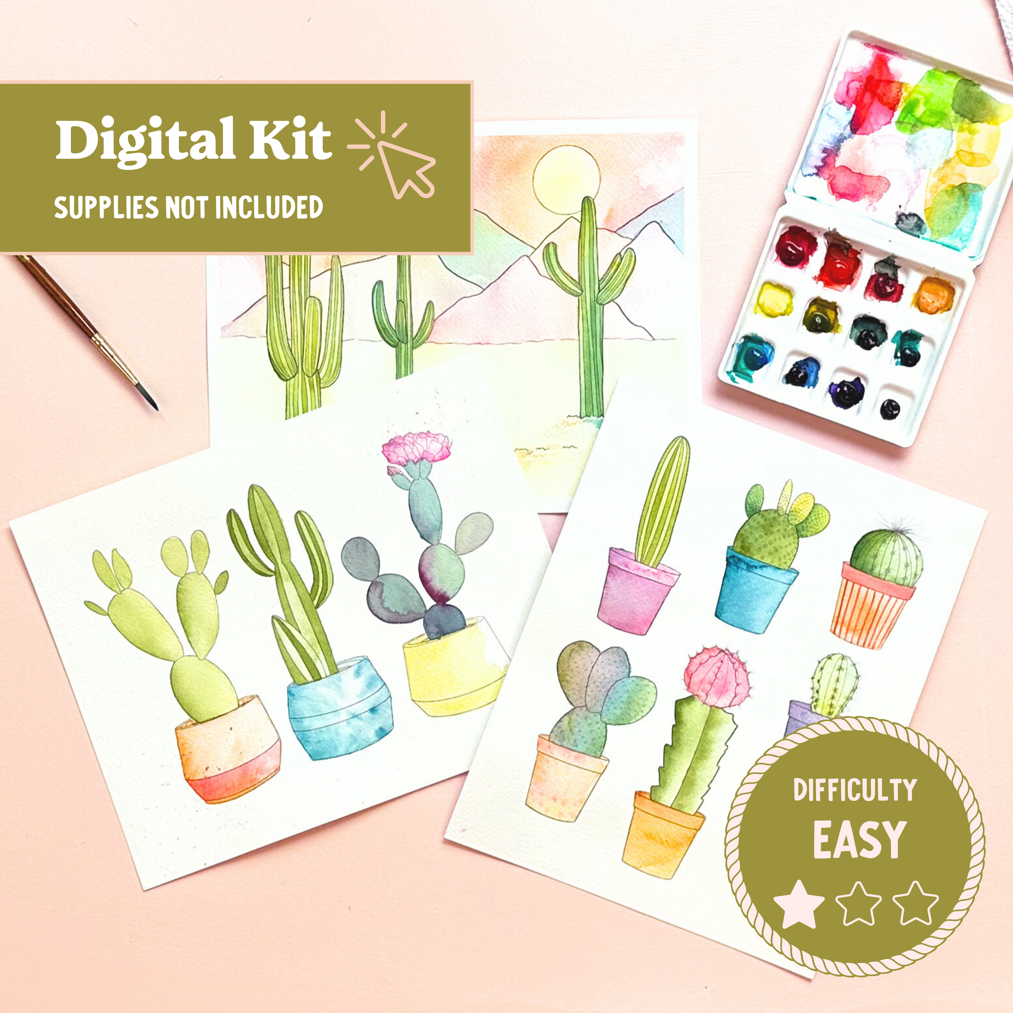 *DIGITAL* Cacti Cuties Watercolor Painting Kit