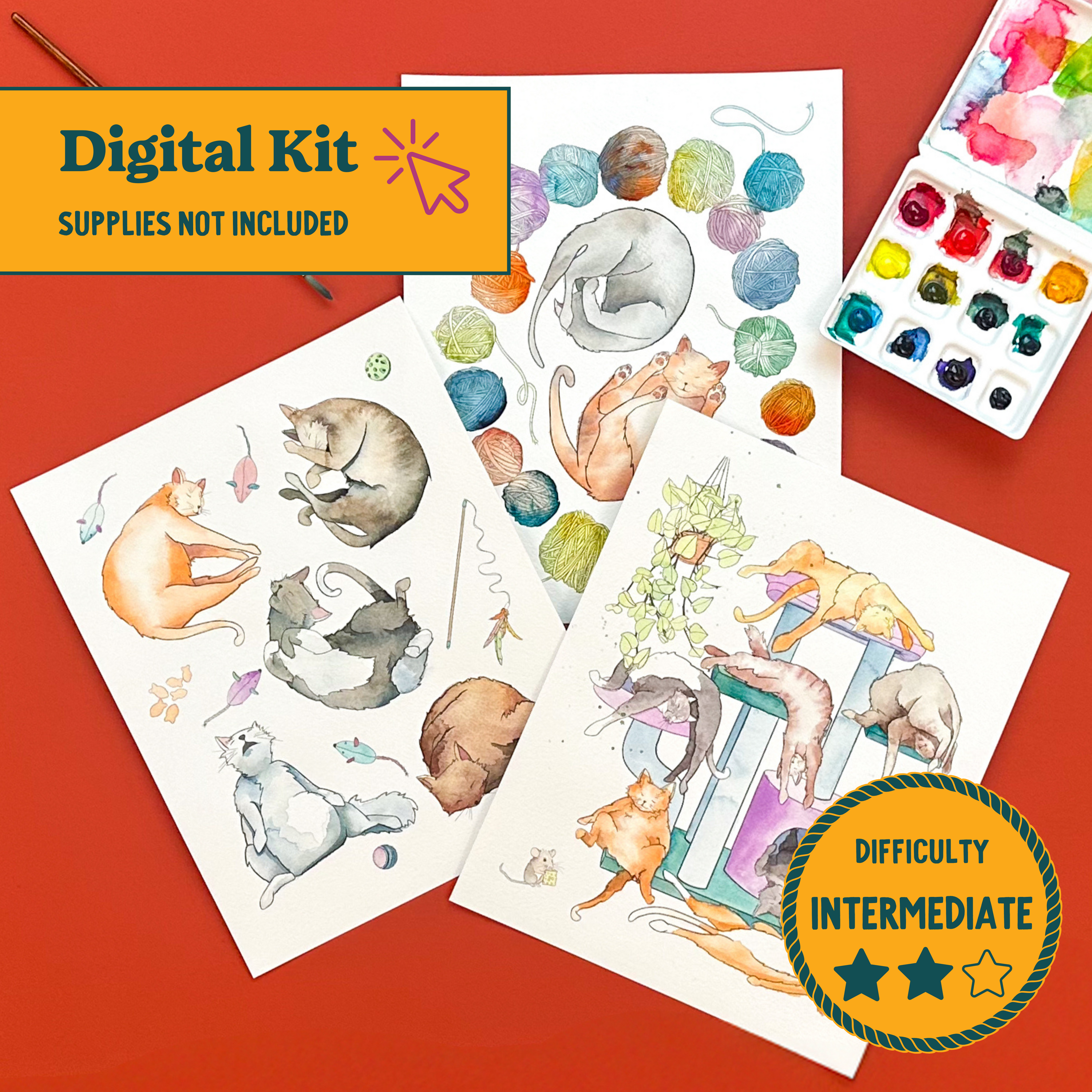 *DIGITAL* Cozy Cats Watercolor Painting Kit