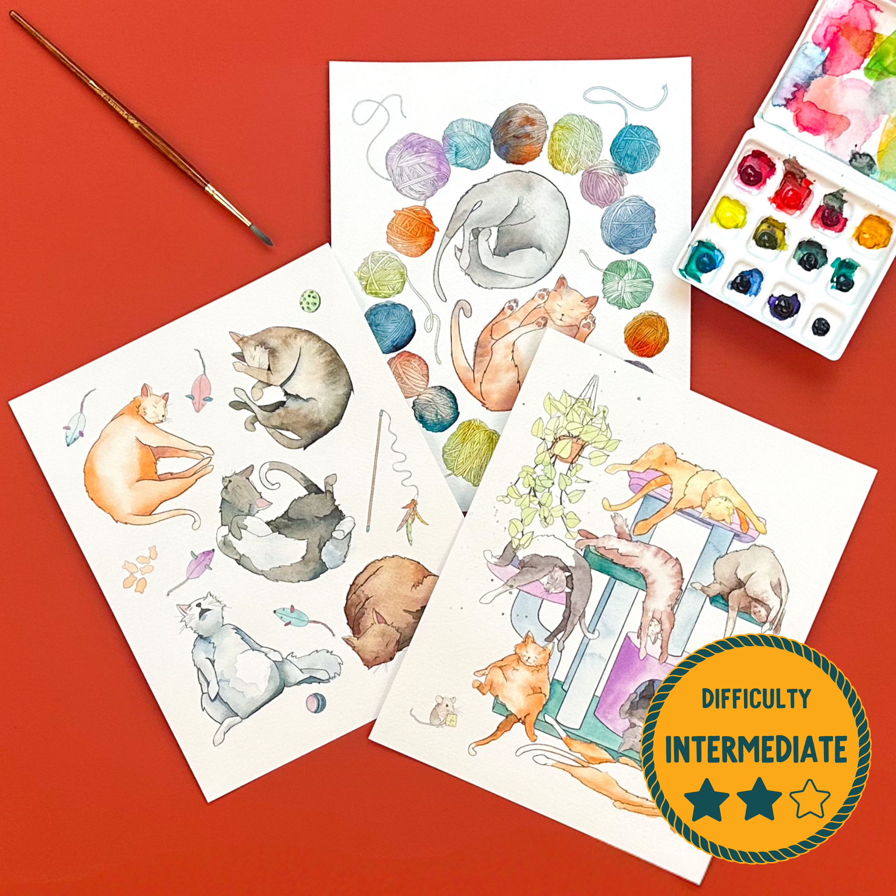 Cozy Cats Watercolor Painting Kit - (Large)