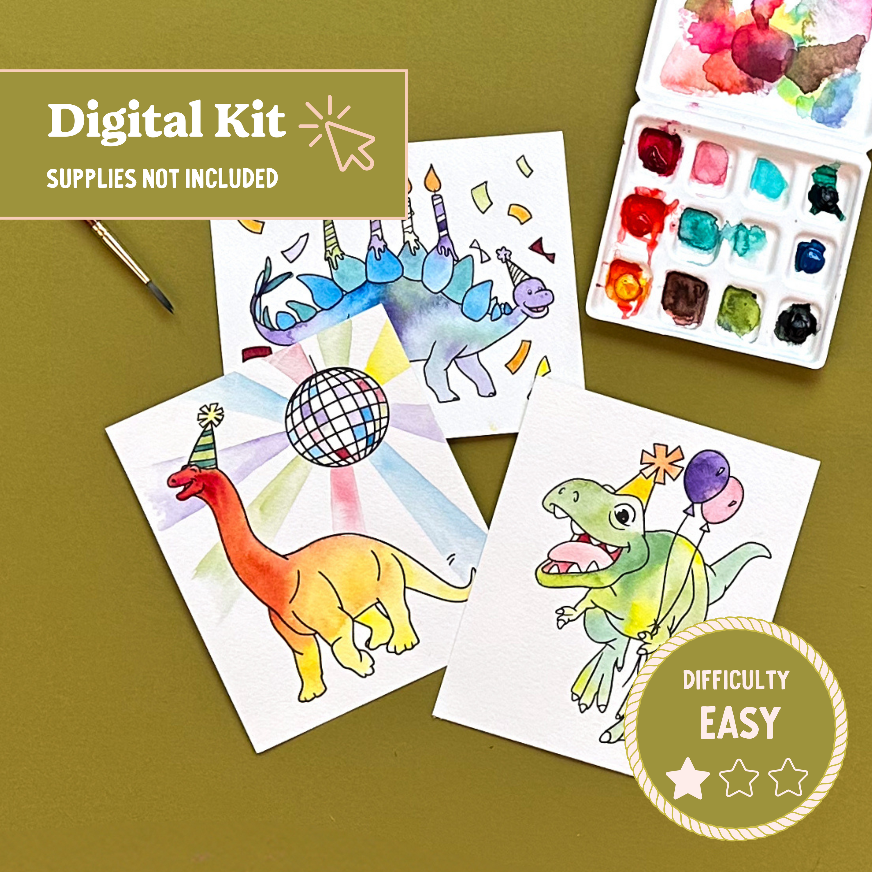 *DIGITAL* Dino Party Watercolor Painting Kit