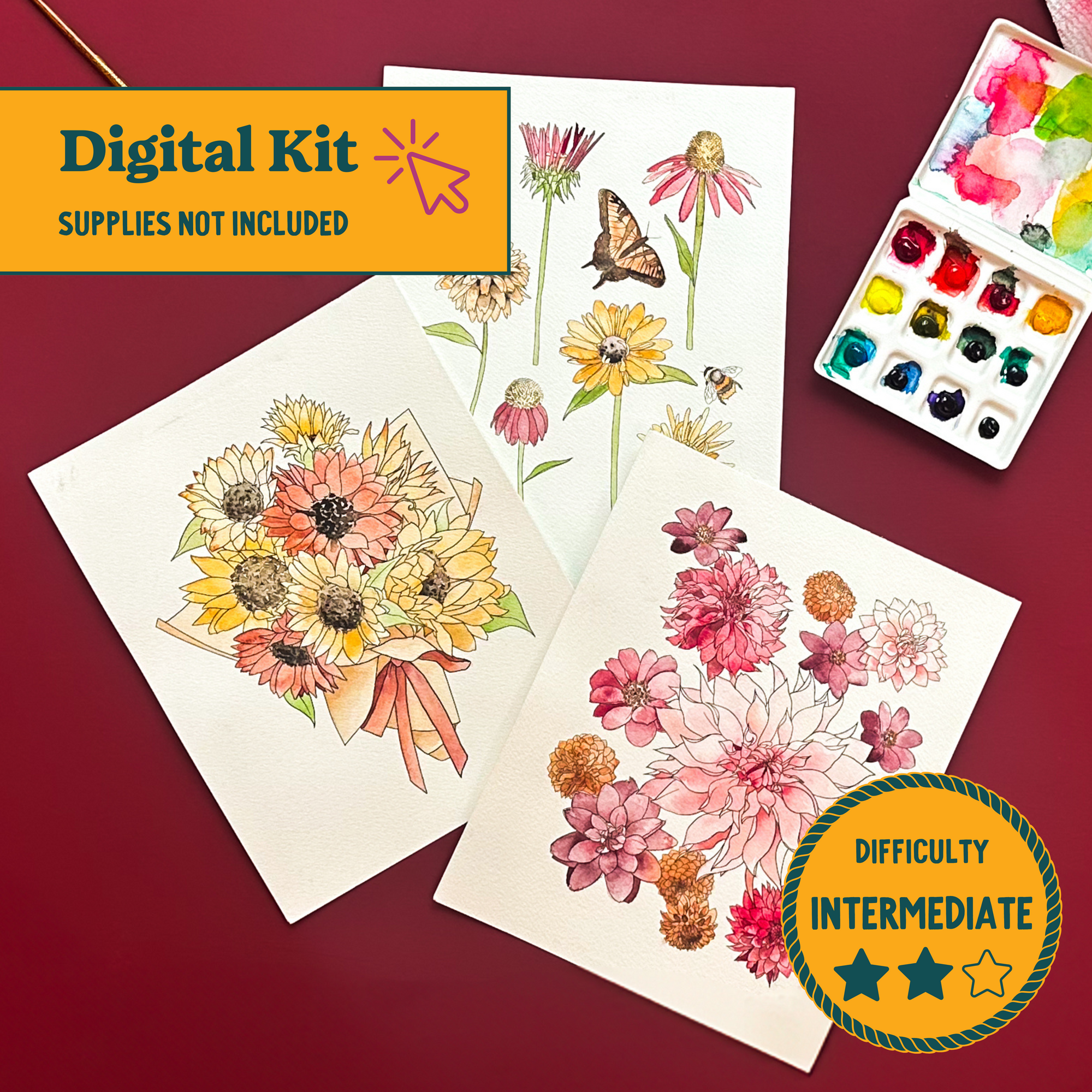 *DIGITAL* Fall Florals Watercolor Painting Kit