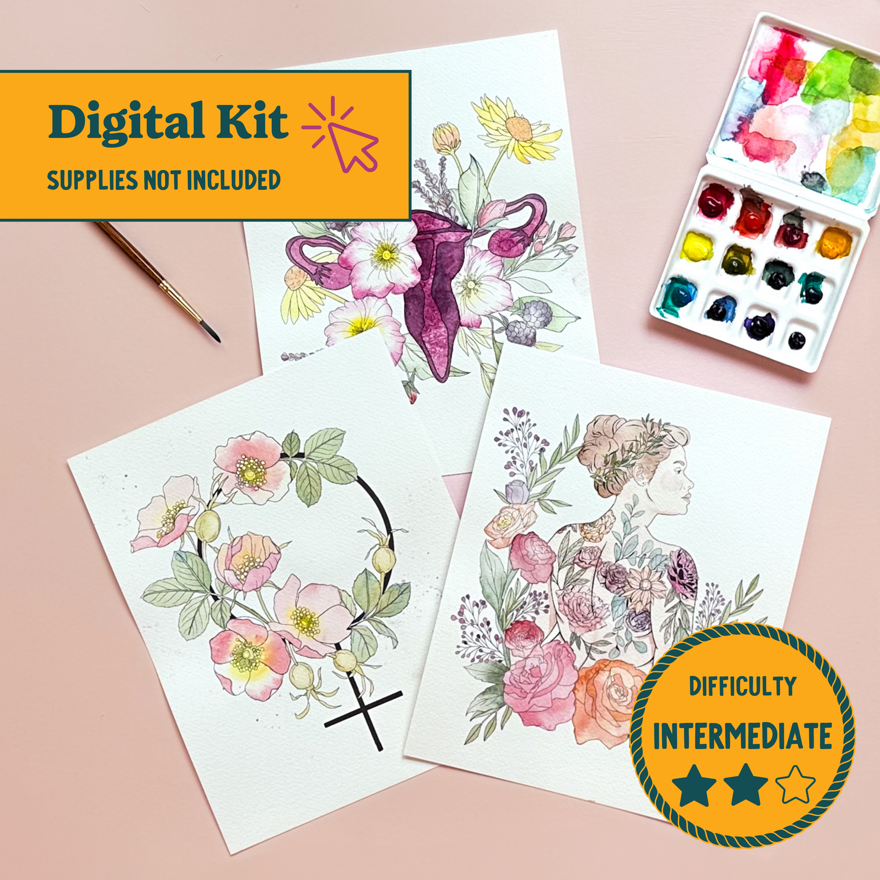 *DIGITAL* Feminist Florals Watercolor Painting Kit