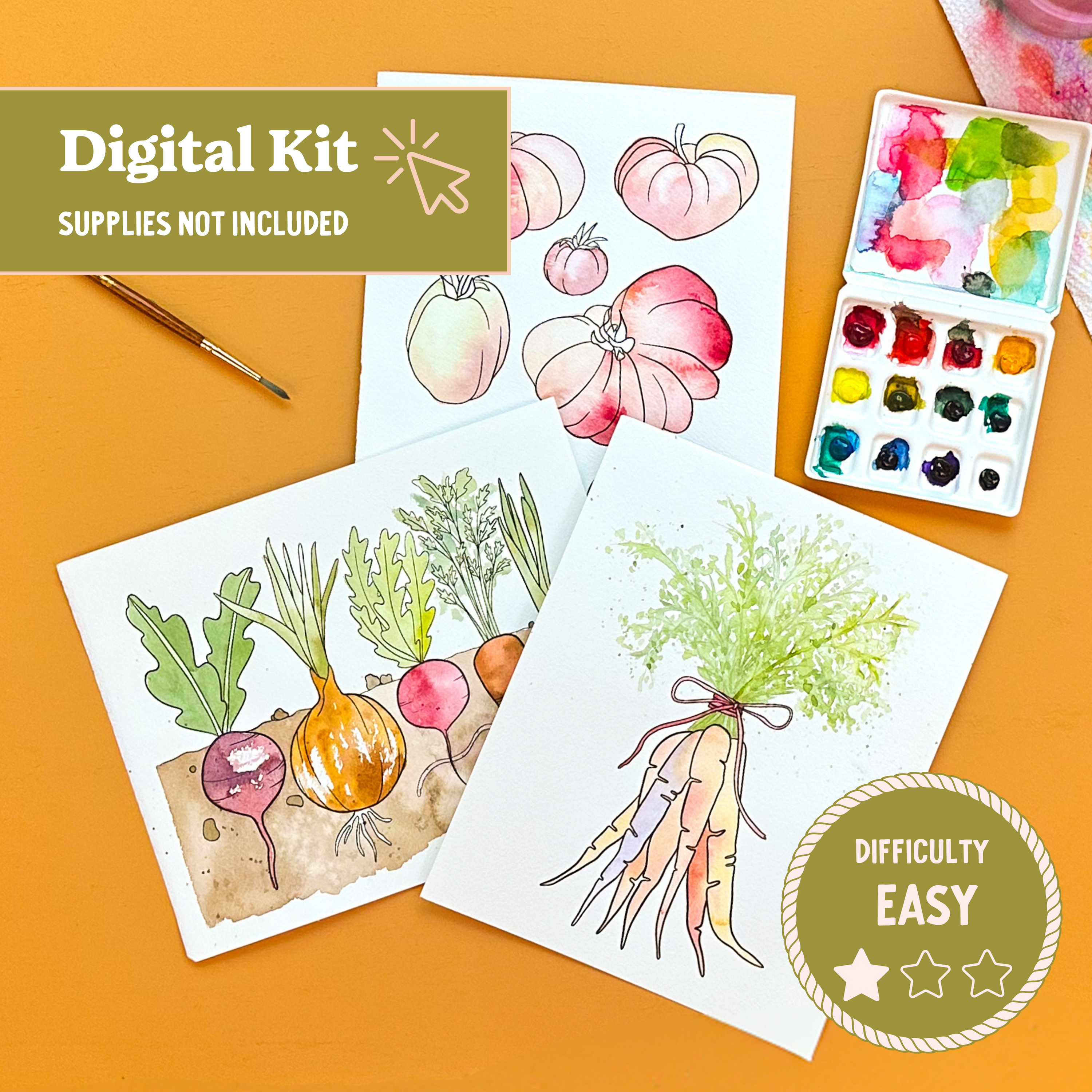 *DIGITAL* Garden Veggies Watercolor Painting Kit