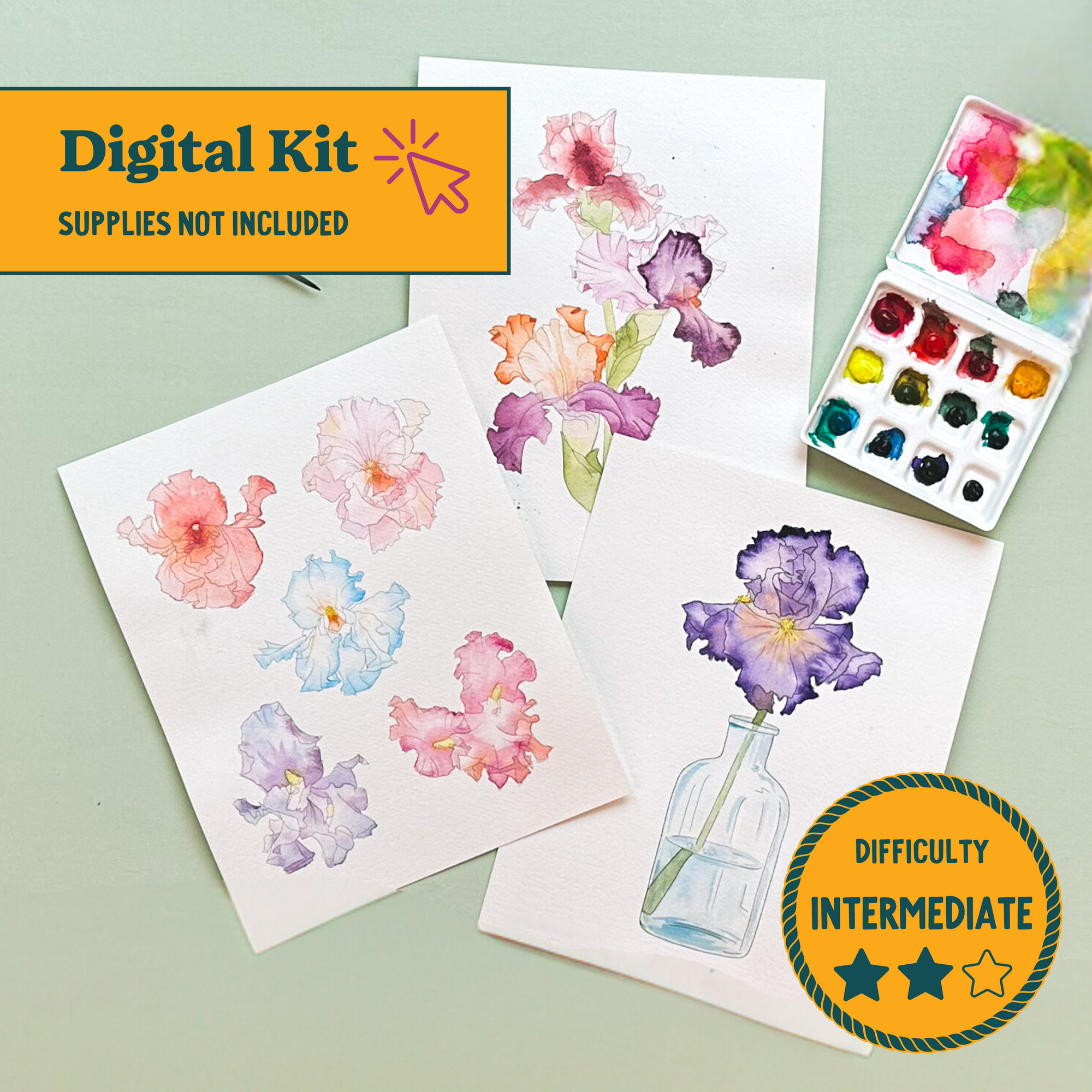 *DIGITAL* Iris Blooms Watercolor Painting Kit