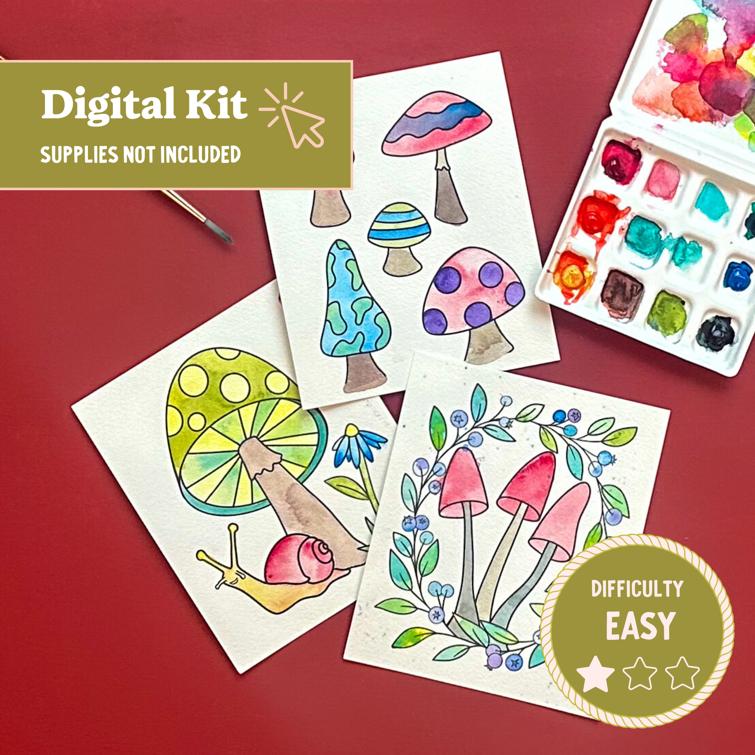 *DIGITAL* Mushroom Forest Watercolor Painting Kit