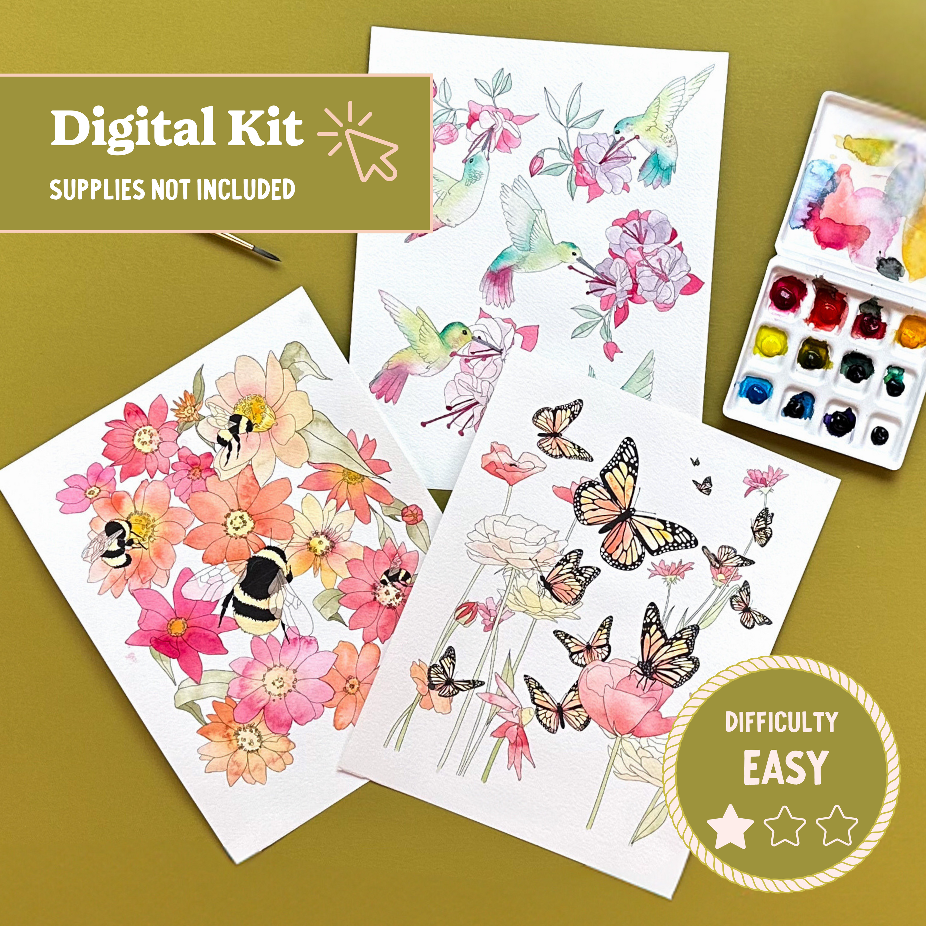 *DIGITAL* Playful Pollinators Watercolor Painting Kit