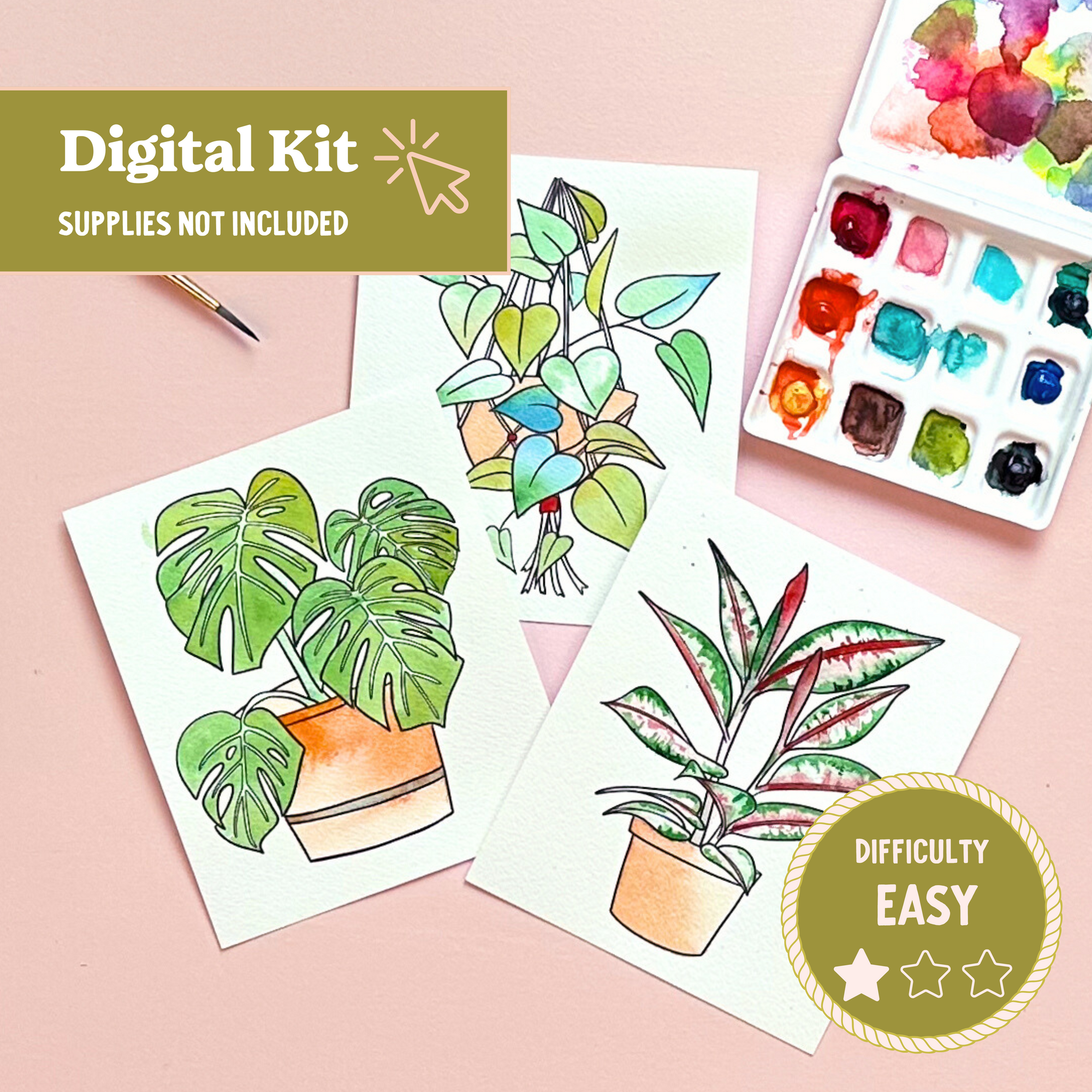 *DIGITAL* Potted Plants Watercolor Painting Kit