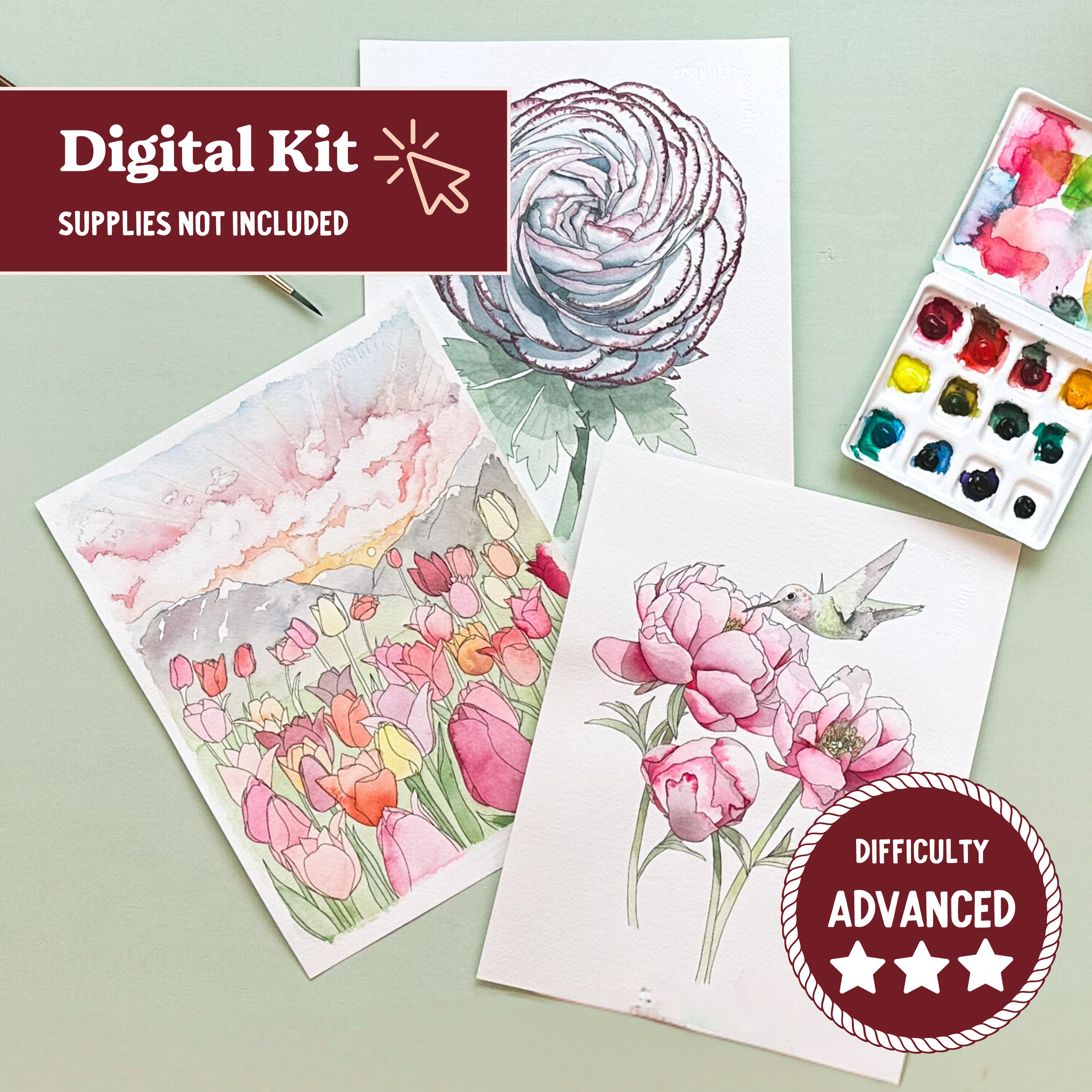 *DIGITAL* Spring Florals Watercolor Painting Kit