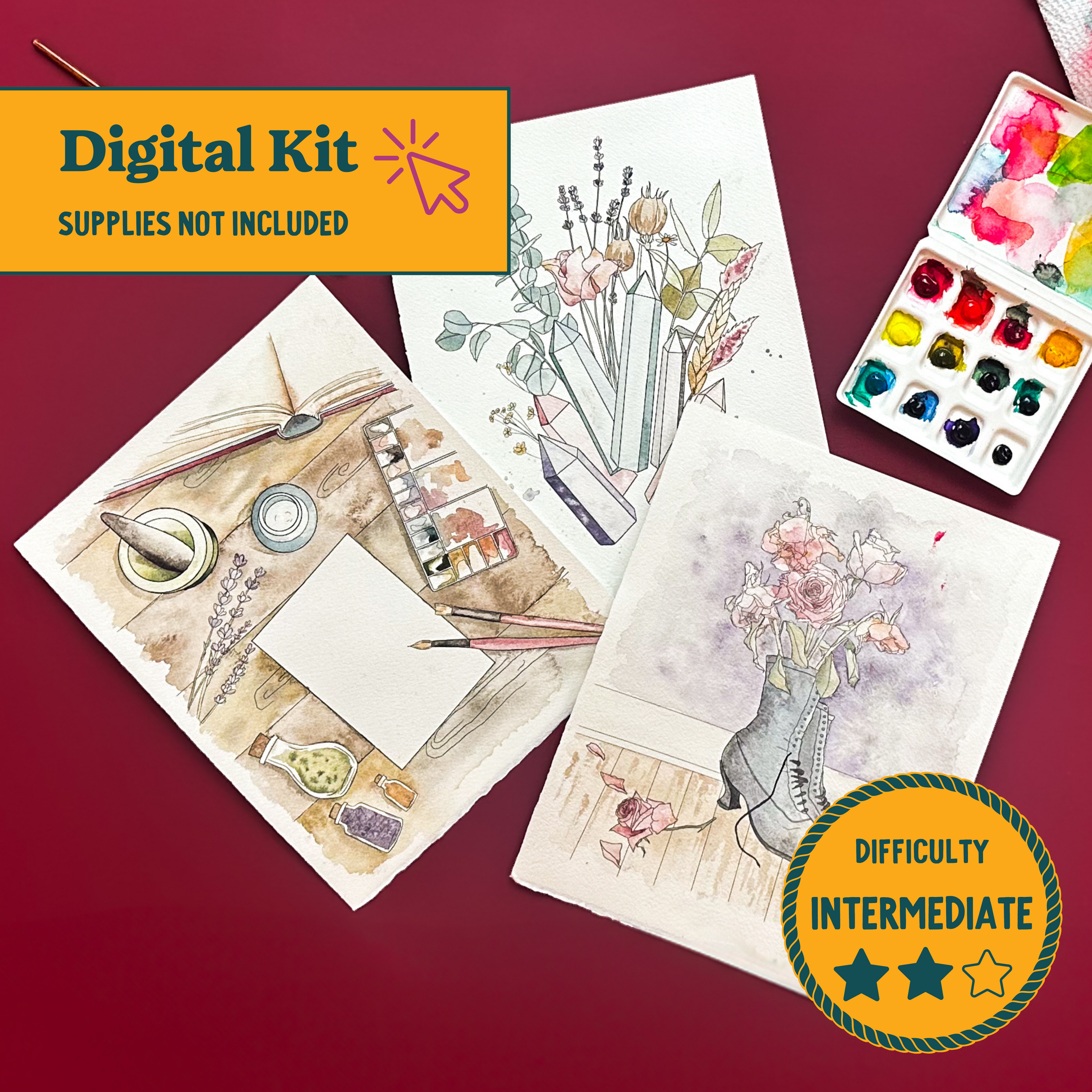 *DIGITAL* Witchy Vibes Watercolor Painting Kit